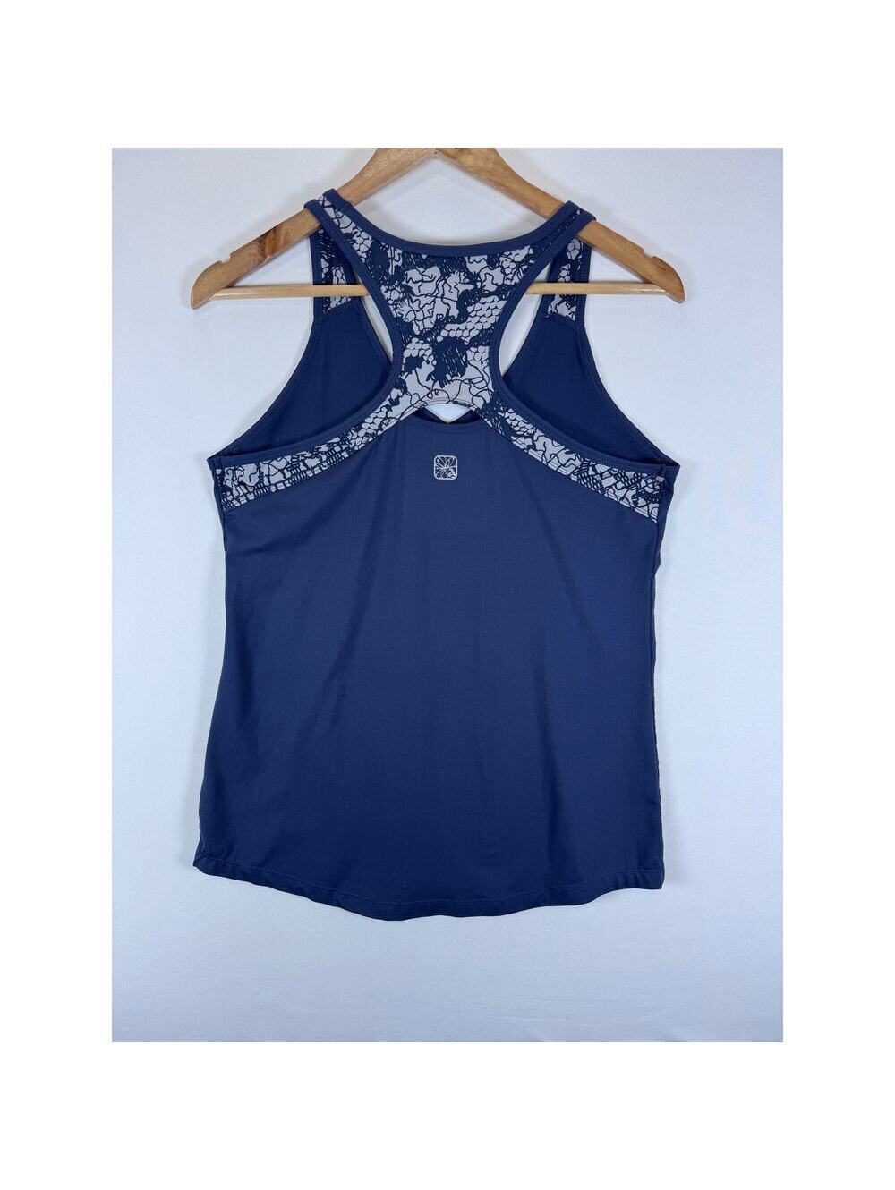 Yoga Racerback Tank Top Floral Lace Back Workout Athleisure Navy Womens M Apana - Picture 5 of 9